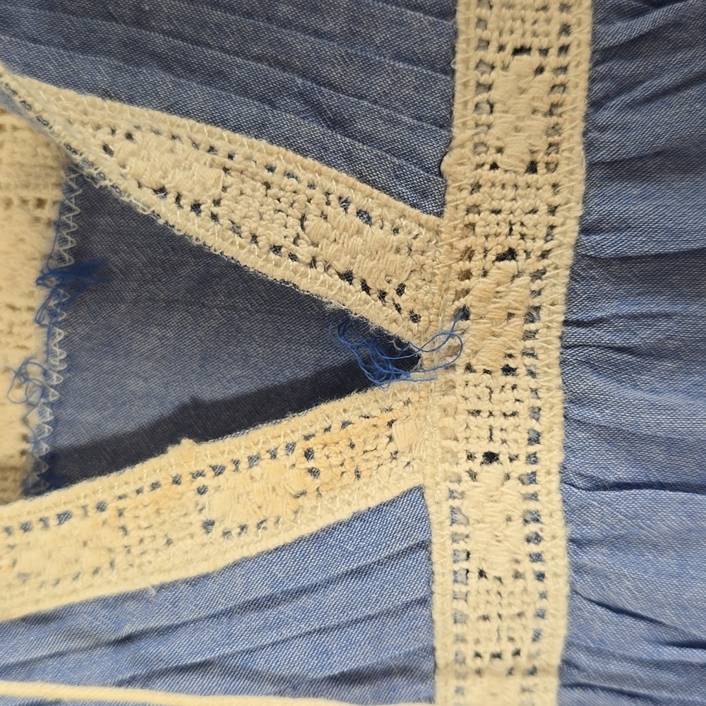 Blue Lace Trim Blouse - Picture 3 of 8